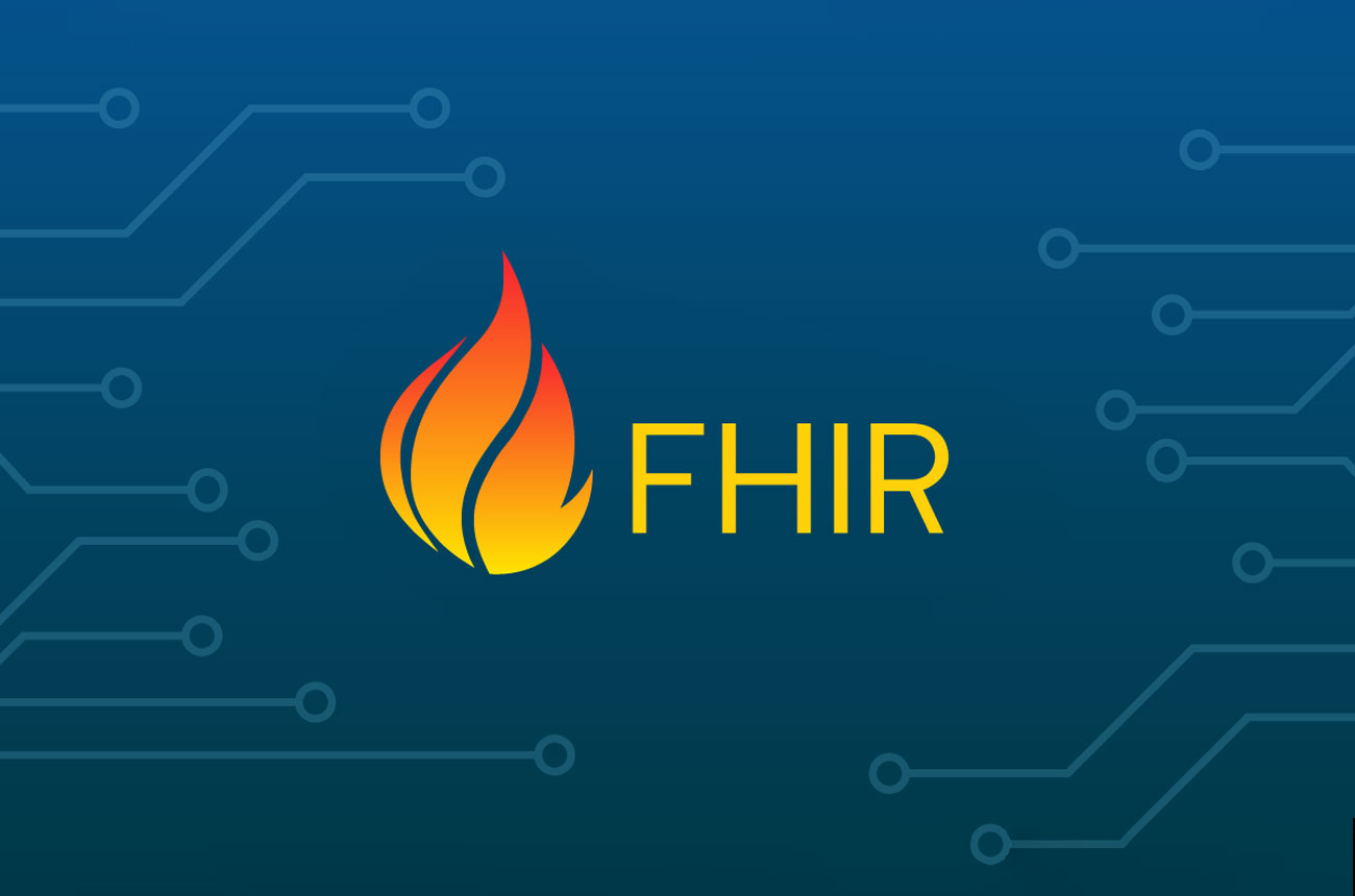 FHIR news analysis infographic showing impact on hospitals and EHR systems with AI, interoperability, and healthcare data exchange